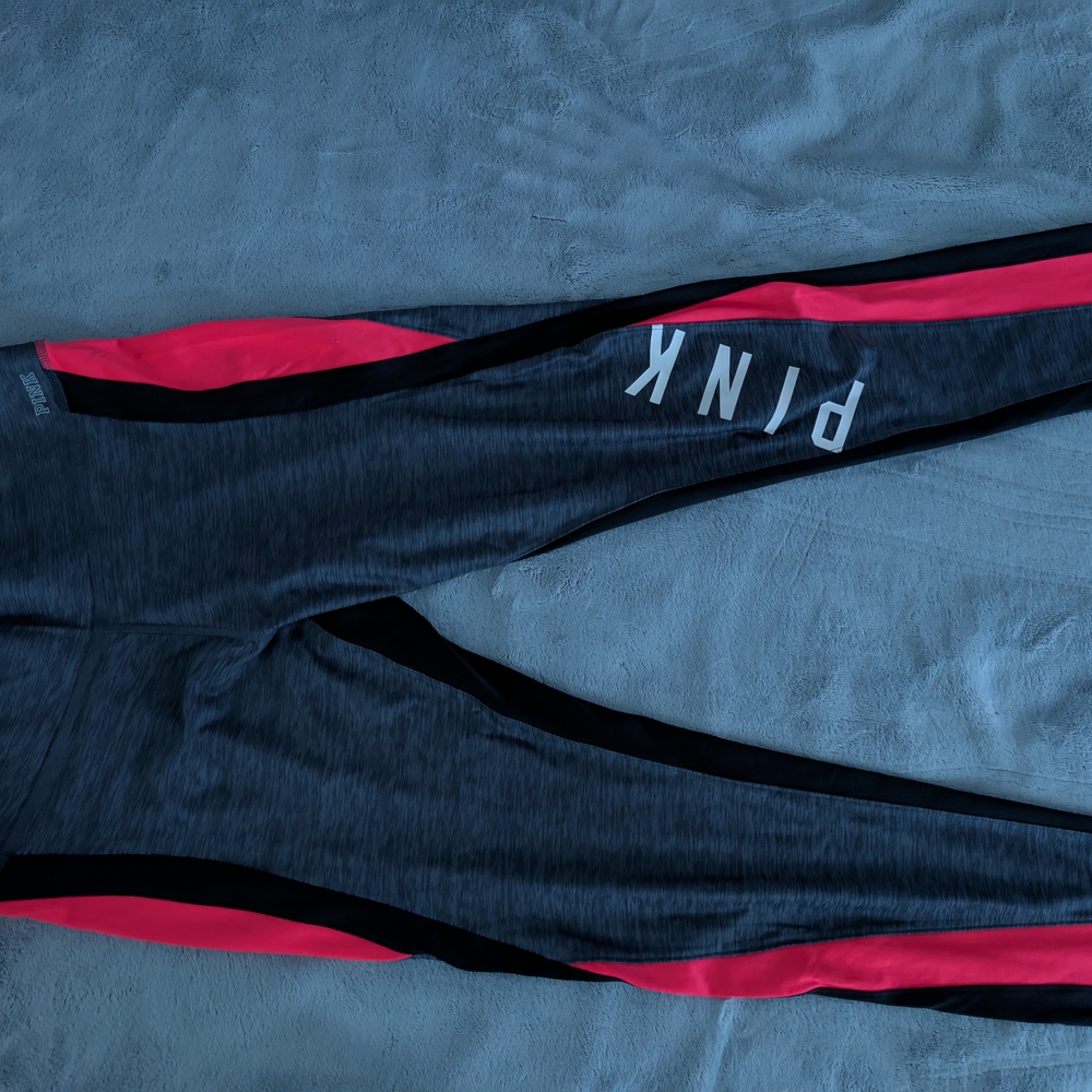 Victoria's Secret Charcoal Leggings with Pink and Black Accents